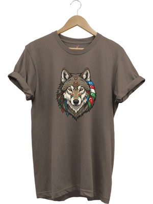 Widi Kurt Turan Baskılı Türk Devletleri Tasarımlı Bozkurt ve Ay Yıldız Basic Regular Fit T-Shirt