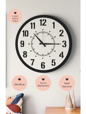 Lupokraft Modern Dekoratif Duvar Saati - 48 cm Sessiz Akar Mekanizma - Minimalist Tasarım 8 mm Ahşap