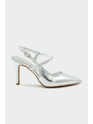 Laminta Rouge Asimetrik Kesim Silver Kadın Topuklu Ayakkabı
