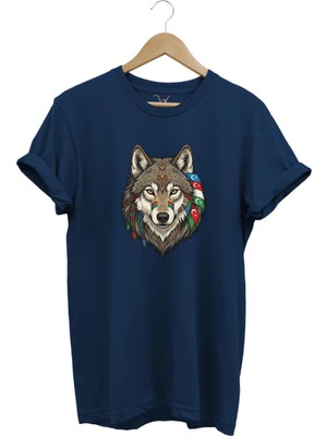 Widi Kurt Turan Baskılı Türk Devletleri Tasarımlı Bozkurt ve Ay Yıldız Basic Regular Fit T-Shirt