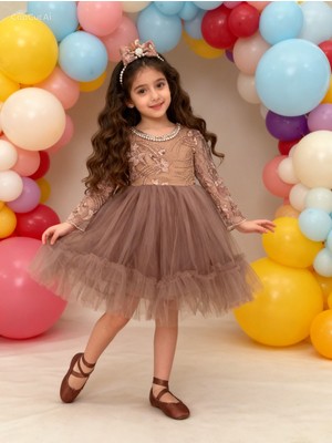 Lunas Tekstil Dantelli Tüllü Tokalı Kabarık Abiye Elbise Bir Beden Büyük Alınız