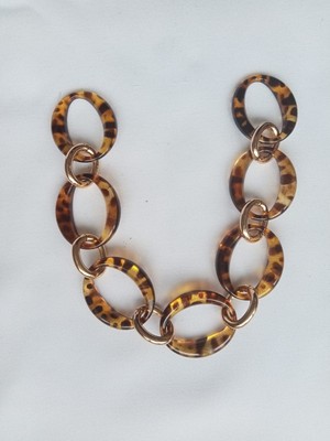 Hobi Durağı 33 cm Gold Metal Ara Zincirli Leopar Desenli Akrilik Çanta Sapı-Tekli