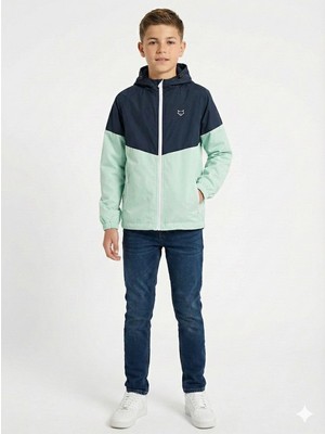 Gamp Erkek Çocuk Kapüşonlu Renk Bloklu Mevsimlik Rüzgarlık Mont Yağmurluk