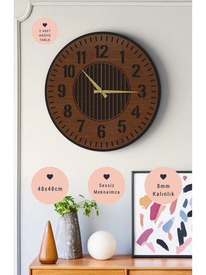 Lupokraft Modern Minimalist Dekoratif Duvar Saati - 48 cm Sessiz Akar Mekanizma - Siyah Şık Tasarım 8 mm Ahşap