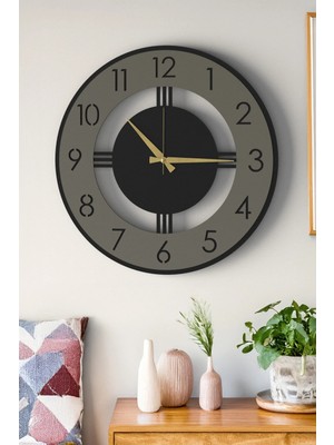 Lupokraft Dekoratif Büyük Boy Ahşap Detaylı Modern Duvar Saati 48CM - Salon Ofis Antre Saati