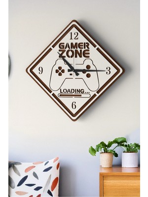 Lupokraft 48 cm Ahşap Gamer Zone Temalı Dekoratif Duvar Saati – Oyuncu Odası Dekoru, Hediye Saat
