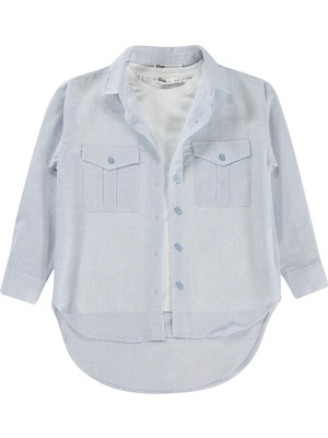 Civil Girls Çift Cepli Çizgili 10-13 Yaş Gömlek - Mavi