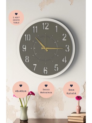 Lupokraft Modern Dekoratif Duvar Saati - 48 cm Sessiz Akar Mekanizma - Minimalist Tasarım 8 mm Ahşap