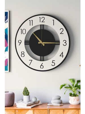 Lupokraft Dekoratif Büyük Boy Ahşap Detaylı Modern Duvar Saati 48CM - Salon Ofis Antre Saati