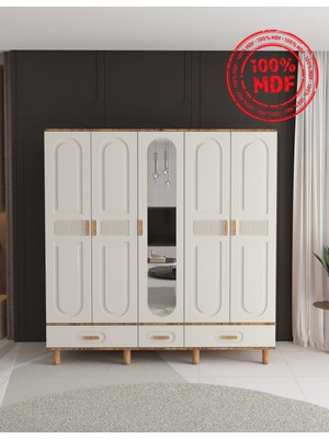 T&B Dova 5 Kapaklı Çekmeceli Gardırop - Tamamı Mdf