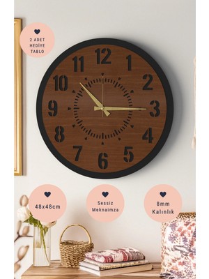 Lupokraft Modern Dekoratif Duvar Saati - 48 cm Sessiz Akar Mekanizma - Minimalist Tasarım 8 mm Ahşap
