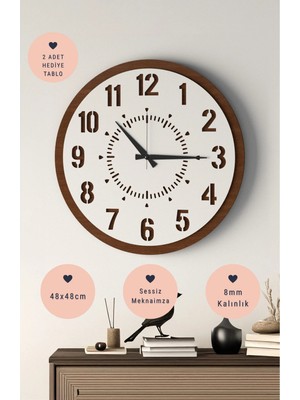 Lupokraft Modern Dekoratif Duvar Saati - 48 cm Sessiz Akar Mekanizma - Minimalist Tasarım 8 mm Ahşap
