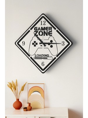 Lupokraft 48 cm Ahşap Gamer Zone Temalı Dekoratif Duvar Saati – Oyuncu Odası Dekoru, Hediye Saat