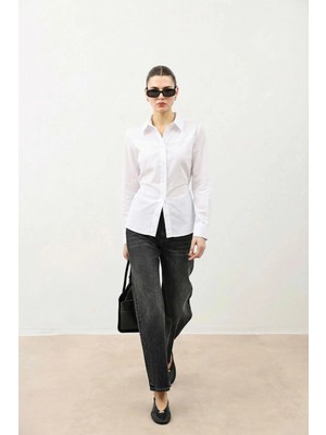 Antioch Beyaz Vatkalı Poplin Kadın Gömlek