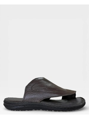 Liger Erkek Hakiki Deri Parmak Arası Terlik Kahverengi