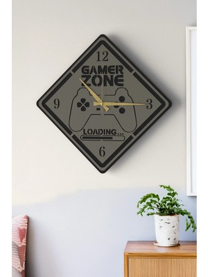 Lupokraft 48 cm Ahşap Gamer Zone Temalı Dekoratif Duvar Saati – Oyuncu Odası Dekoru, Hediye Saat