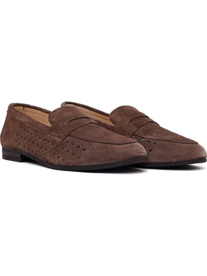 Derimod Kadın Koyu Vizon Süet Deri Loafer 26PFD511810