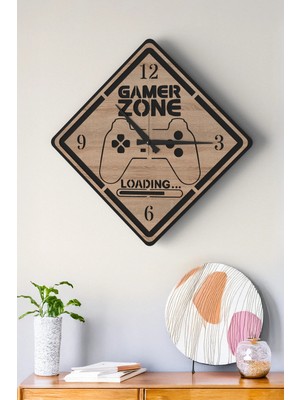 Lupokraft 48 cm Ahşap Gamer Zone Temalı Dekoratif Duvar Saati – Oyuncu Odası Dekoru, Hediye Saat