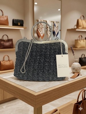 Atlasın Evreni El Örgüsü Çanta Siyah Simli - Standart