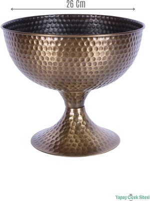 Yapay Çiçek Sitesi Metal Dekoratif Darbeli Vazo 22 cm Bronz