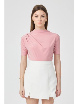 Segnante Kadın Pembe Omuzları Drapeli Kolsuz Sandy Bluz