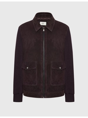 İLVİ Mark Hakiki Triko Süet Deri Mürdüm Erkek Mont