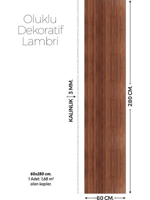 Brano Koyu Kahve Ceviz Desen Duvar Lambiri 60X280 Cm-Kendinden Yapışkanlı