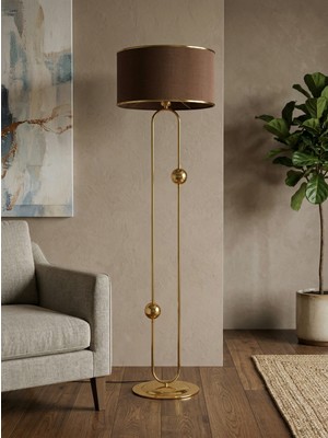 Venüs Nova Sceptrum Gold Metal Lambader | Mavi Gold Şerit Kumaş Başlık Salon Lambası | Ayaklı Aydınlatma
