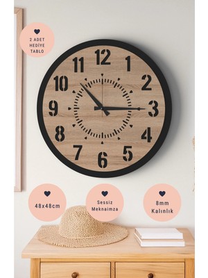 Lupokraft Modern Dekoratif Duvar Saati - 48 cm Sessiz Akar Mekanizma - Minimalist Tasarım 8 mm Ahşap