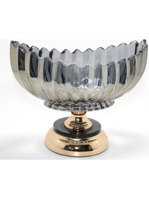 Prativas Lüks Füme Kristal Cam Gondol Gold Ayaklı Sunumluk