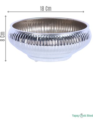 Yapay Çiçek Sitesi Metal Dekoratif Çizgili Ufo Saksı 8 cm Gümüş