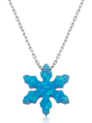 Esranın Dünyası 925 Ayar Gümüş Mavi Opal Taş Kar Tanesi Kadın Gümüş Kolye PT2610910 (997) RSEAS34-ESRDNS