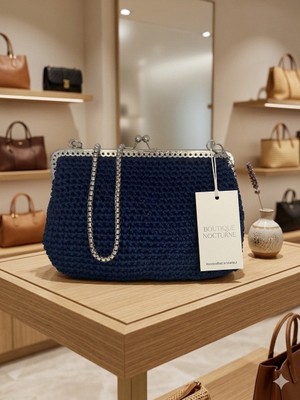 Atlasın Evreni El Örgüsü Çanta Lacivert - Standart