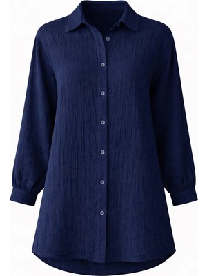 Olcay Düşük Kol Müslin Salaş Gömlek LACİVERT 9329