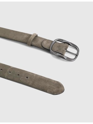 İLVİ Verton Hakiki Süet Deri Haki Erkek Kemer