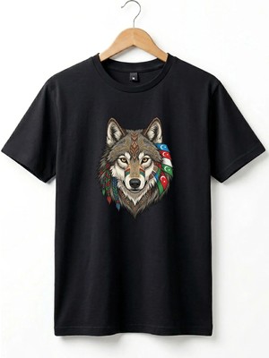 Widi Kurt Turan Baskılı Türk Devletleri Tasarımlı Bozkurt ve Ay Yıldız Basic Regular Fit T-Shirt