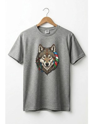 Widi Kurt Turan Baskılı Türk Devletleri Tasarımlı Bozkurt ve Ay Yıldız Basic Regular Fit T-Shirt
