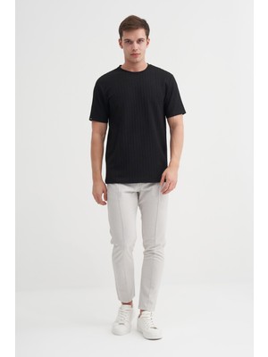 Cazador Erkek Bisiklet Yaka Örme Desen T Shirt 40510 Siyah