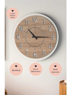 Lupokraft Modern Dekoratif Duvar Saati - 48 cm Sessiz Akar Mekanizma - Minimalist Tasarım 8 mm Ahşap