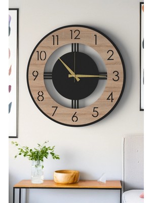 Lupokraft Dekoratif Büyük Boy Ahşap Detaylı Modern Duvar Saati 48CM - Salon Ofis Antre Saati