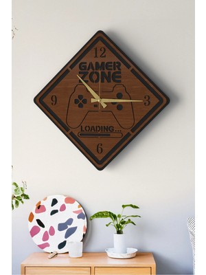 Lupokraft 48 cm Ahşap Gamer Zone Temalı Dekoratif Duvar Saati – Oyuncu Odası Dekoru, Hediye Saat