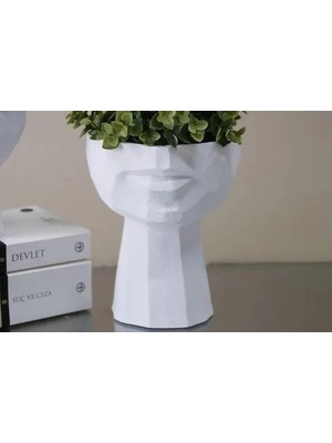 Vivense Dokulu Yarım Yüz Saksı Beyaz Büyük Boy