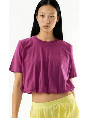 Hiccup Kadınlar Busem Esnek Detaylı Kısa Düz Bluz Toz Pembe