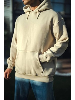 Hiccup Erkekler Janes Kapüşonlu Cepli Sweatshirt Bej Doğal