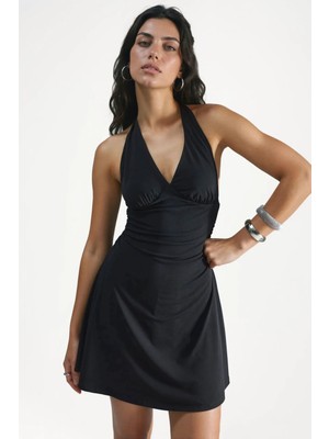 Hiccup Kadınlar Halter Yaka Mini Elbise Siyah