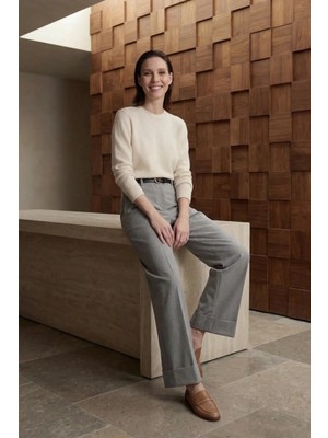 Hiccup Kadınlar My Fashıon Kemerli Paça Kıvırmalı Pileli Pantolon Gri