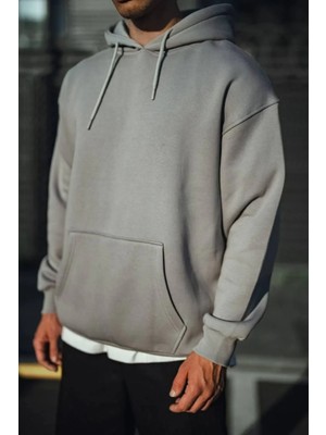 Hiccup Erkekler Janes Kapüşonlu Oversize Cepli Sweatshirt Gri