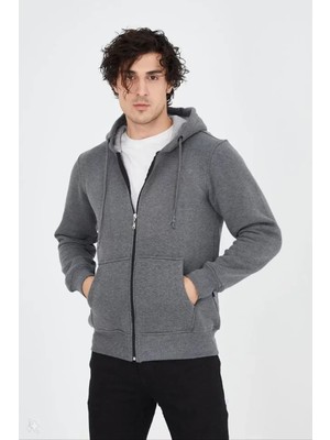 Hiccup Erkekler Janes Kapüşonlu Fermuarlı Polar Sweatshirt Koyu Gri