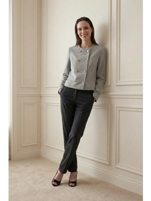 Hiccup Kadınlar My Fashıon Düğmeli Kısa Keten Ceket Gri