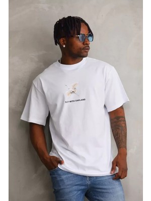 Hiccup Erkekler Janes Oversize Yuvarlak Yaka Baskılı Tişört Beyaz